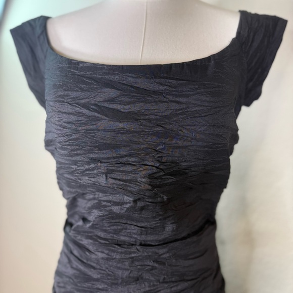 Vintage Alex Evenings Black Crinkle Cocktail Formal Maxi Mermaid Dress Size 12 - Picture 5 of 16